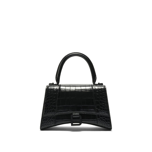 Hourglass Small Croco Embossed Bag in Black