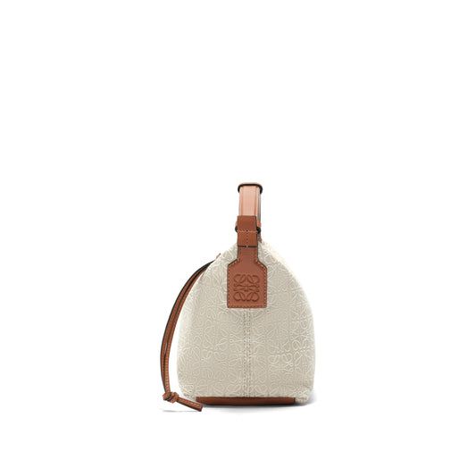 Small Cubi Bag in Anagram Jacquard and Calfskin in Ecru/Tan