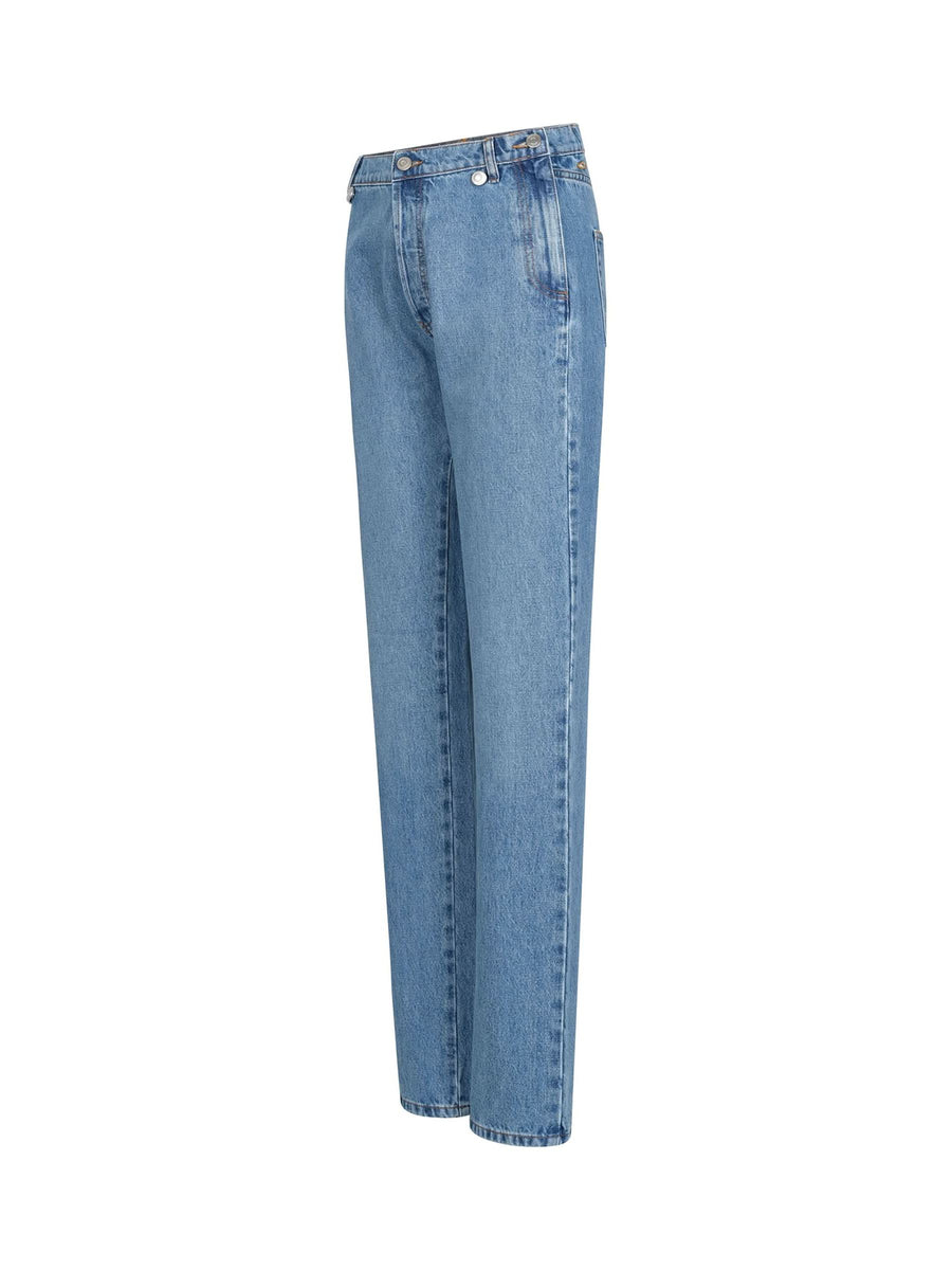 Open Hip Denim Trousers in Washed Blue