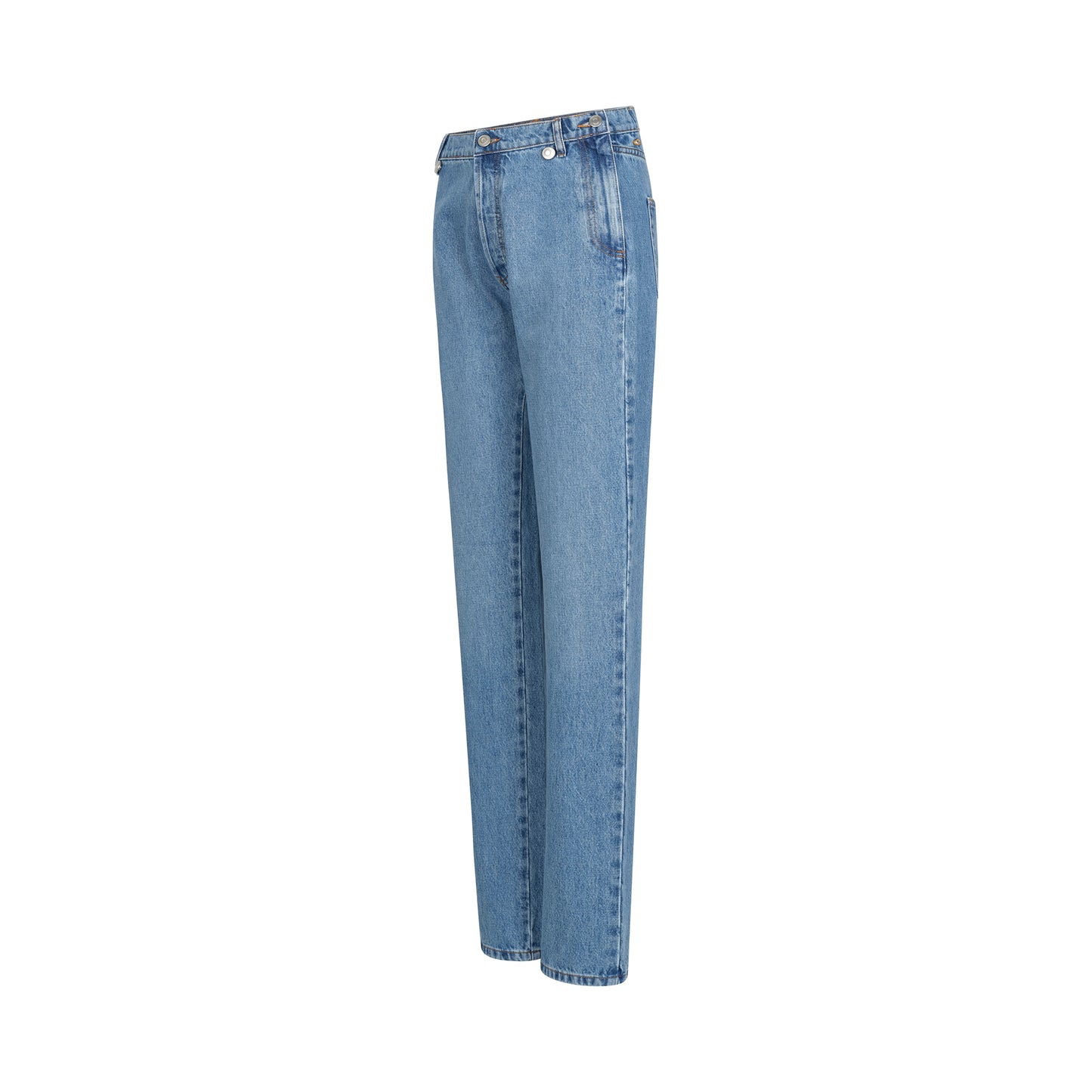 Open Hip Denim Trousers in Washed Blue