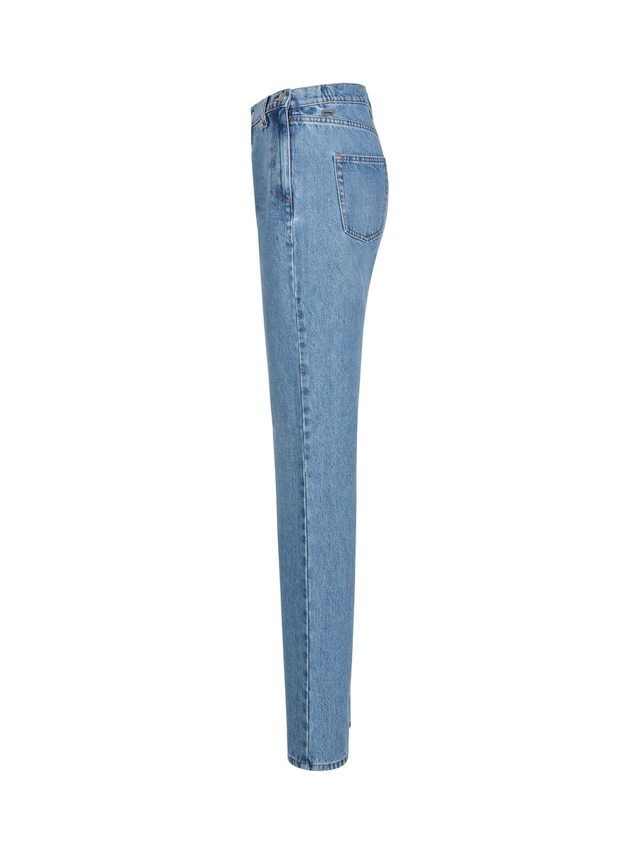 Open Hip Denim Trousers in Washed Blue