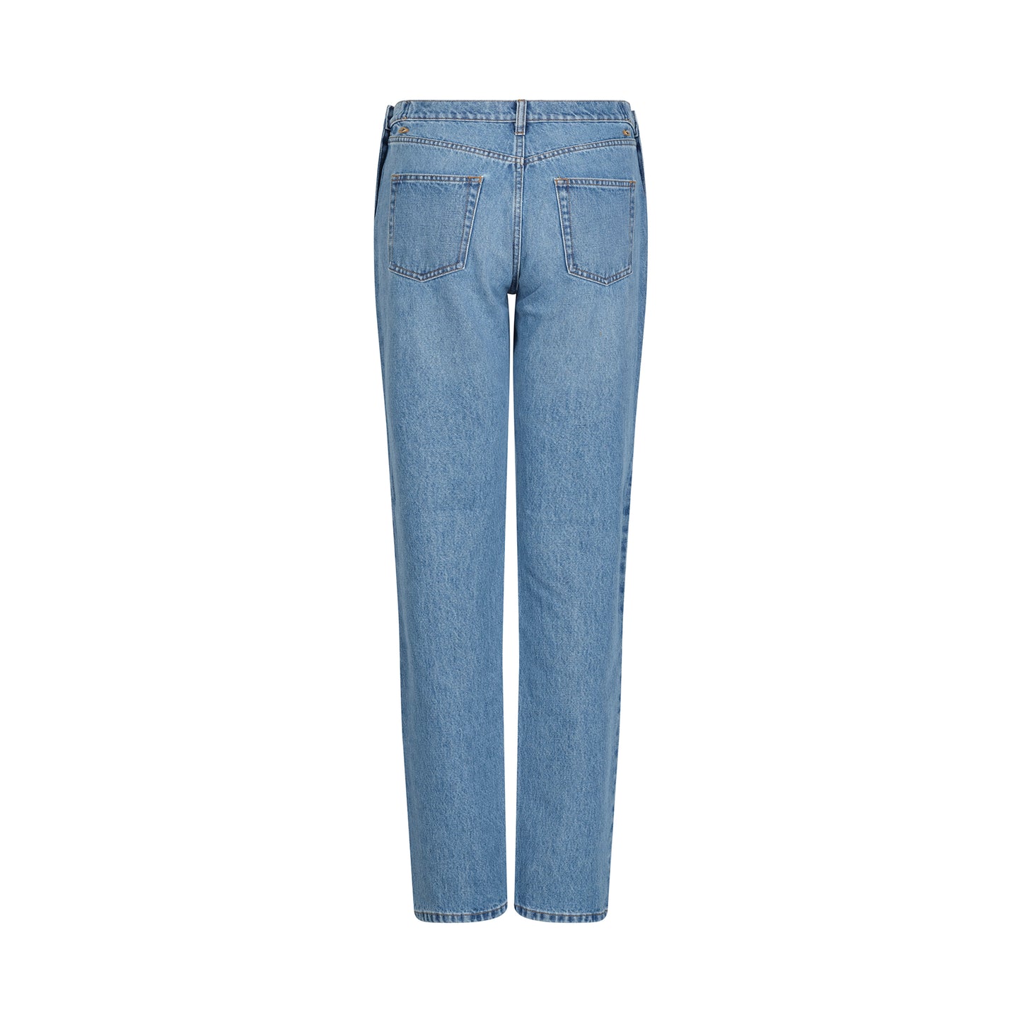 Open Hip Denim Trousers in Washed Blue