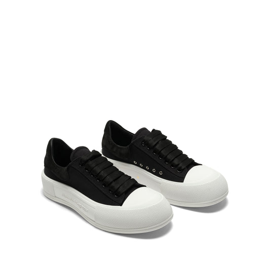 Lace Up Plimsoll Canvas Sneaker in Black