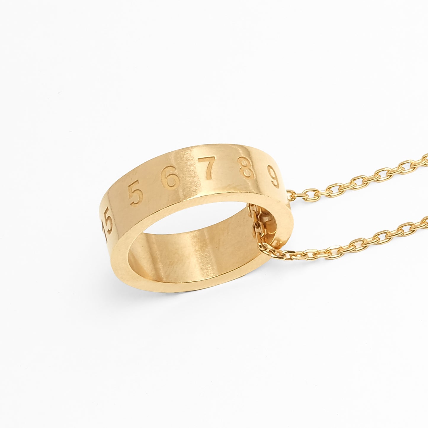 Numerical Ring Necklace in Yellow Gold