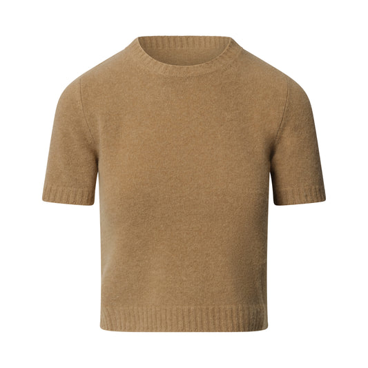 Lambswool Short Sleeve Sweater in Beige