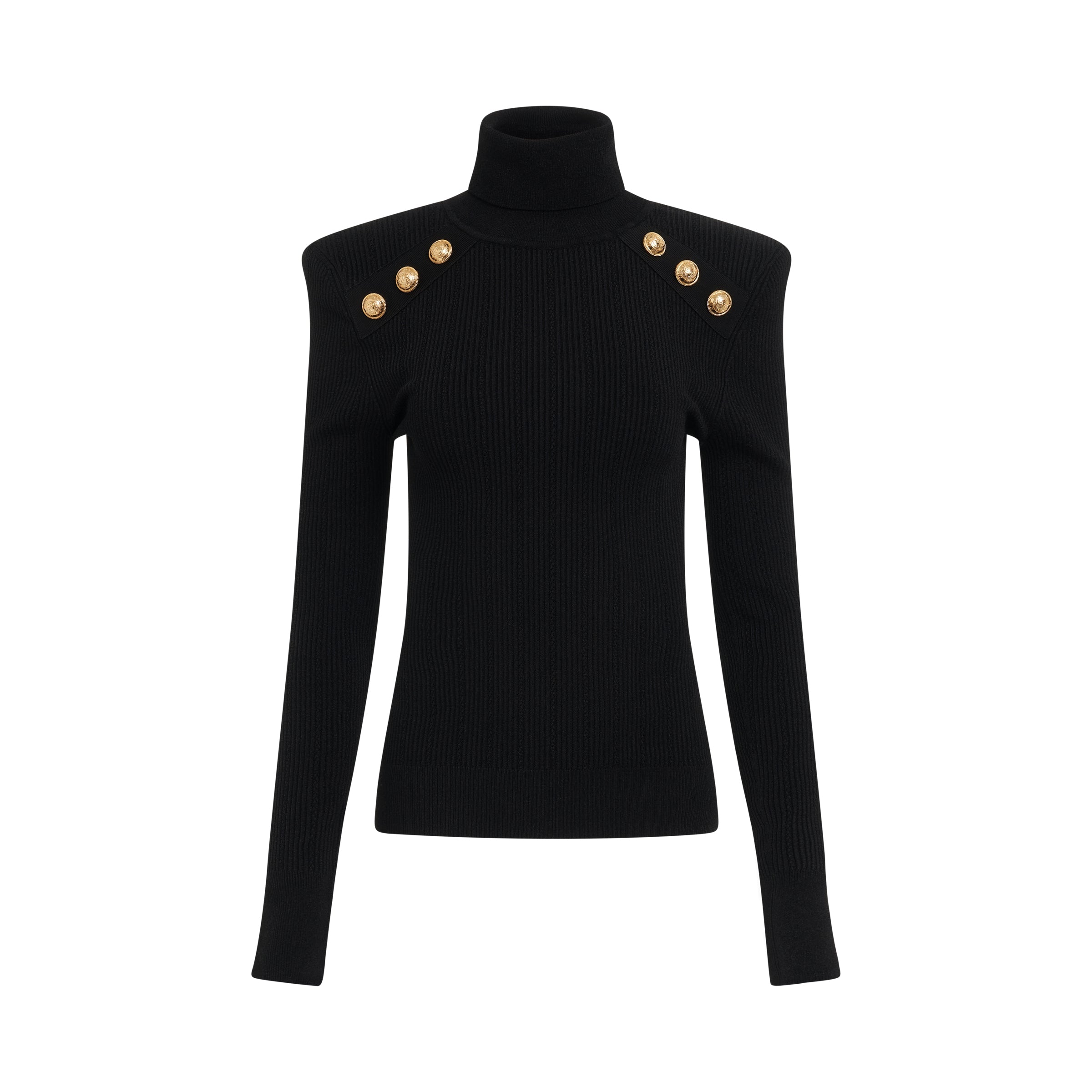 Logo Button Trimmed Turtleneck Sweater in Black