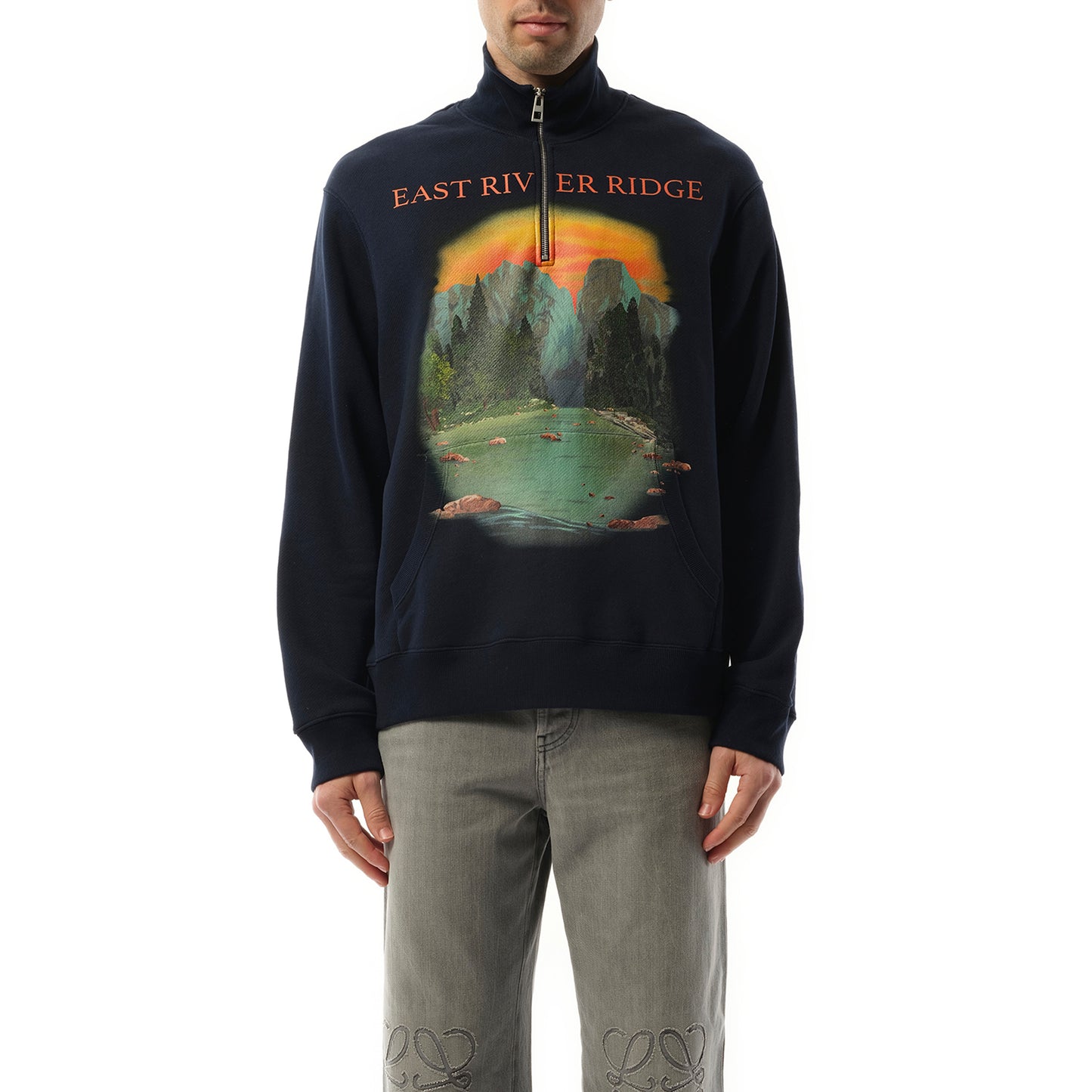 Zip-Up Scenery Sweatshirt in Dark Blue