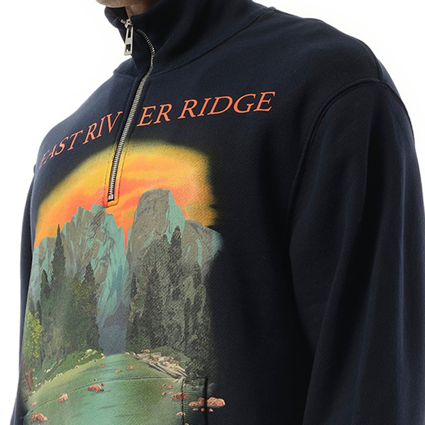 Zip-Up Scenery Sweatshirt in Dark Blue