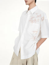 Bamboo Printed Short Sleeve Shirt in White