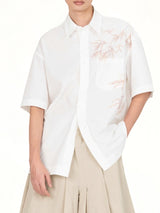 Bamboo Printed Short Sleeve Shirt in White