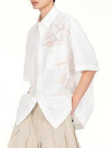Bamboo Printed Short Sleeve Shirt in White