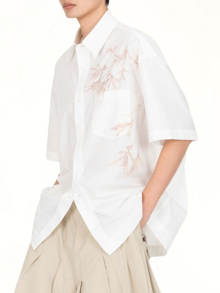 Bamboo Printed Short Sleeve Shirt in White