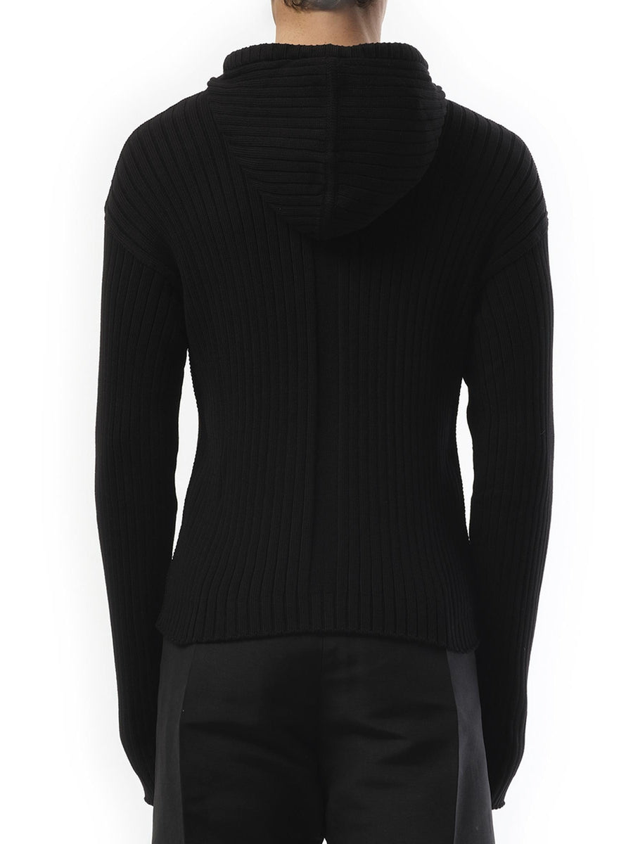 Rick Owens Zipped Knit Hoodie in Black