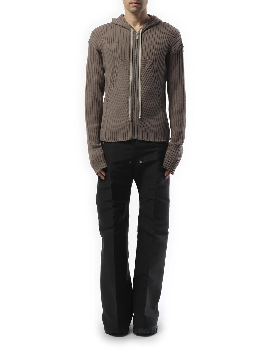 Rick Owens Zipped Knit Hoodie in Dust