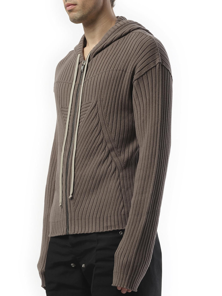 Rick Owens Zipped Knit Hoodie in Dust
