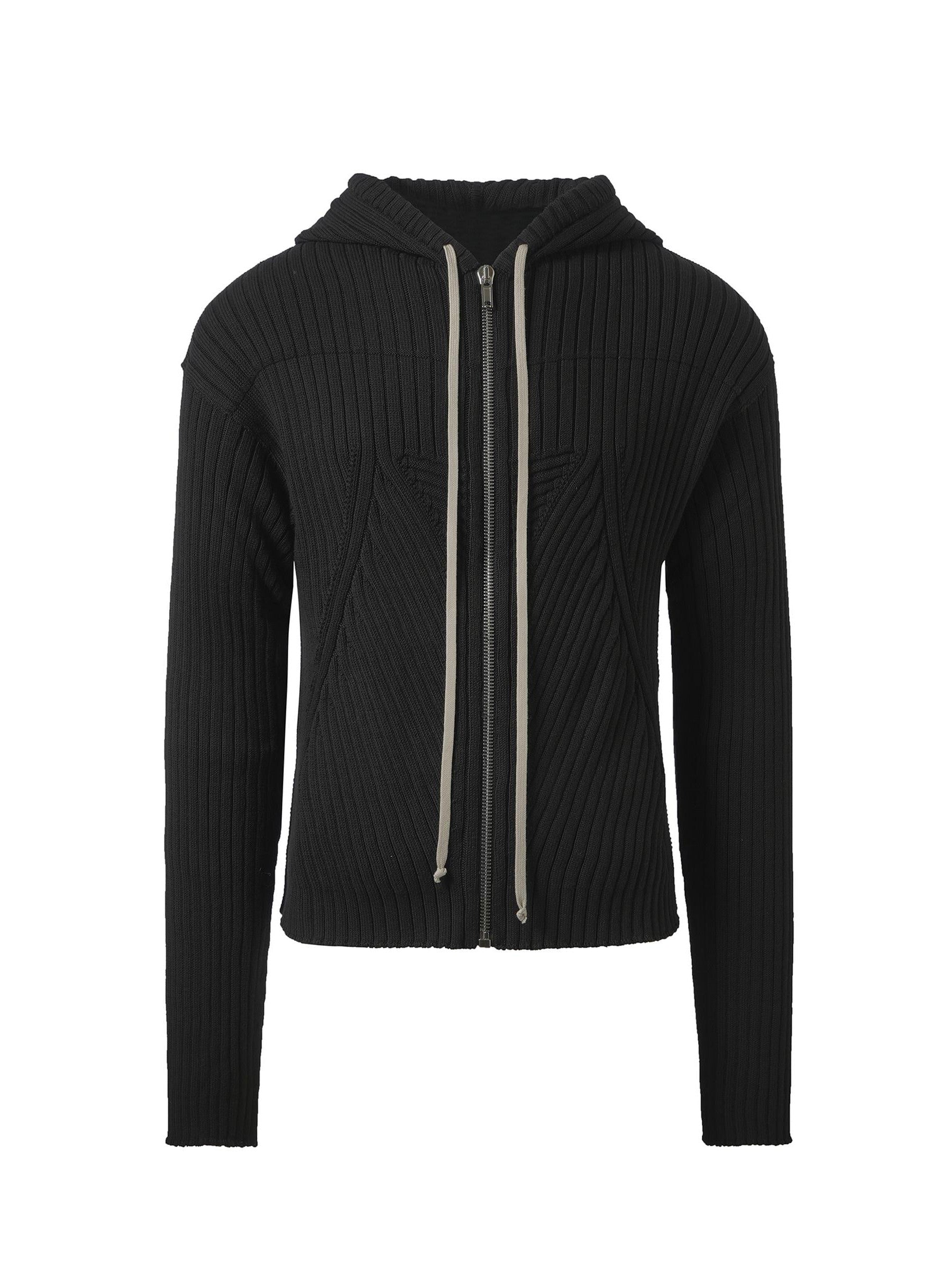 Rick Owens Zipped Knit Hoodie in Black