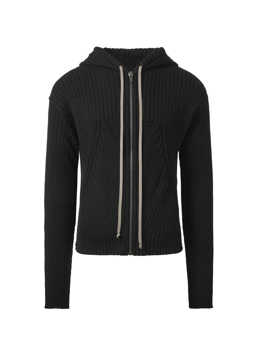 Rick Owens Zipped Knit Hoodie in Black