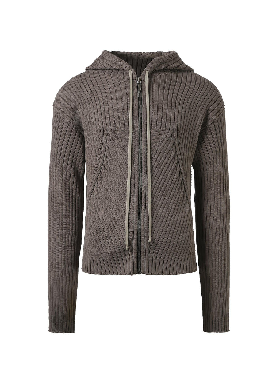 Rick Owens Zipped Knit Hoodie in Dust
