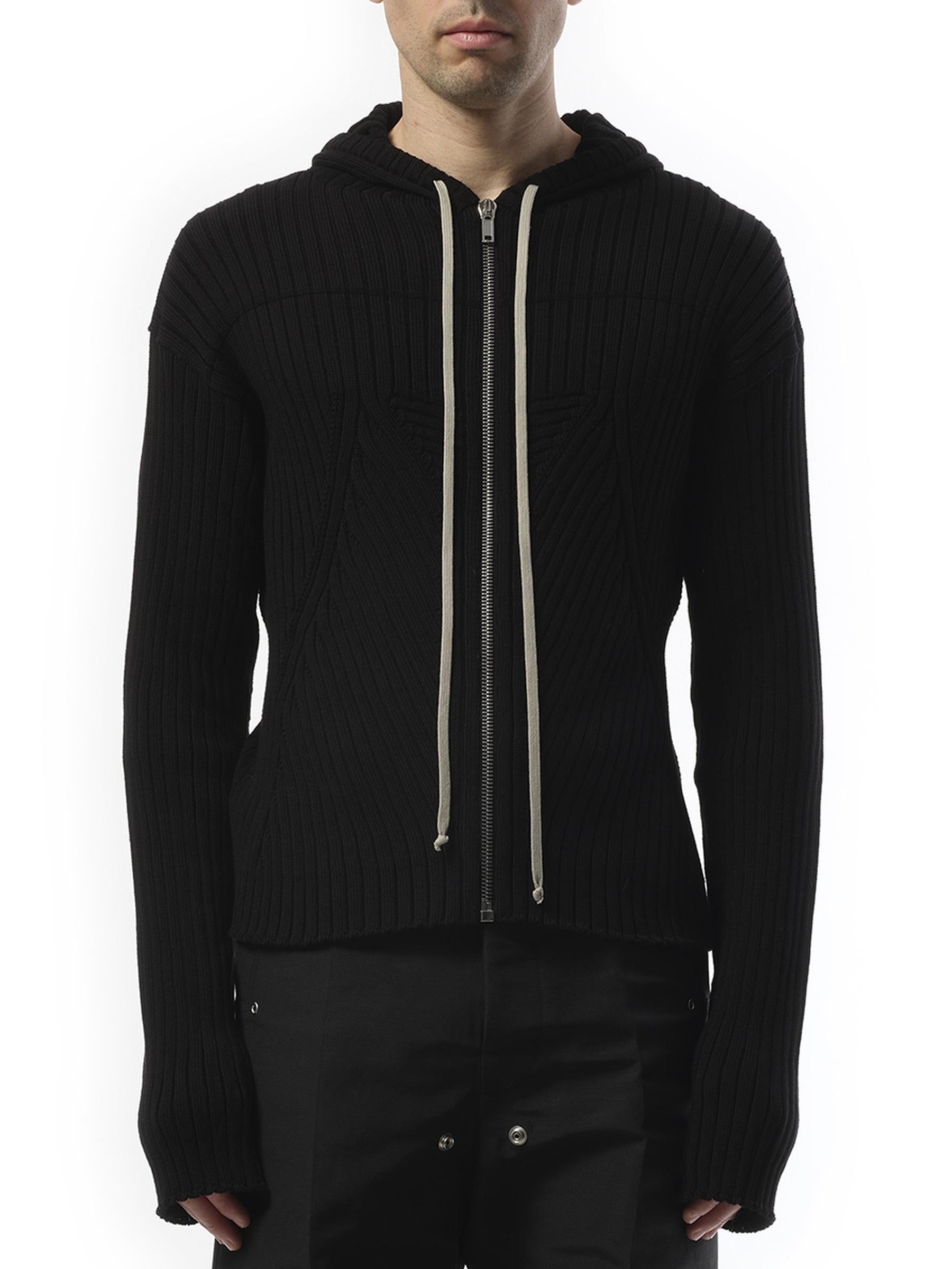 Rick Owens Zipped Knit Hoodie in Black
