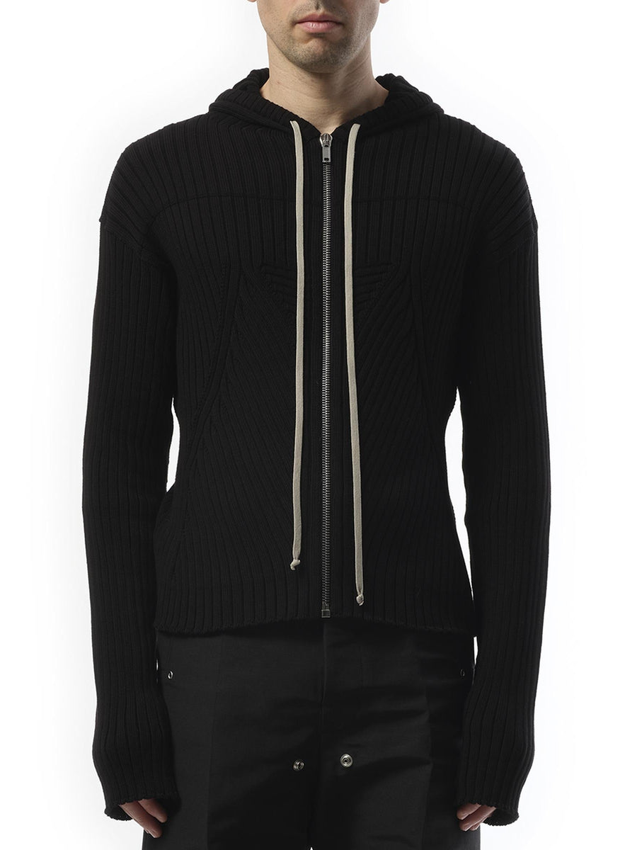 Rick Owens Zipped Knit Hoodie in Black