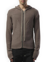Rick Owens Zipped Knit Hoodie in Dust