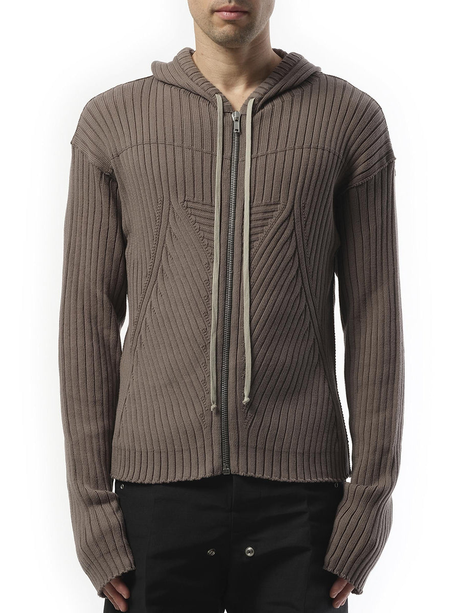Rick Owens Zipped Knit Hoodie in Dust
