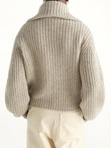 Zipped Cardigan in Beige/Oat