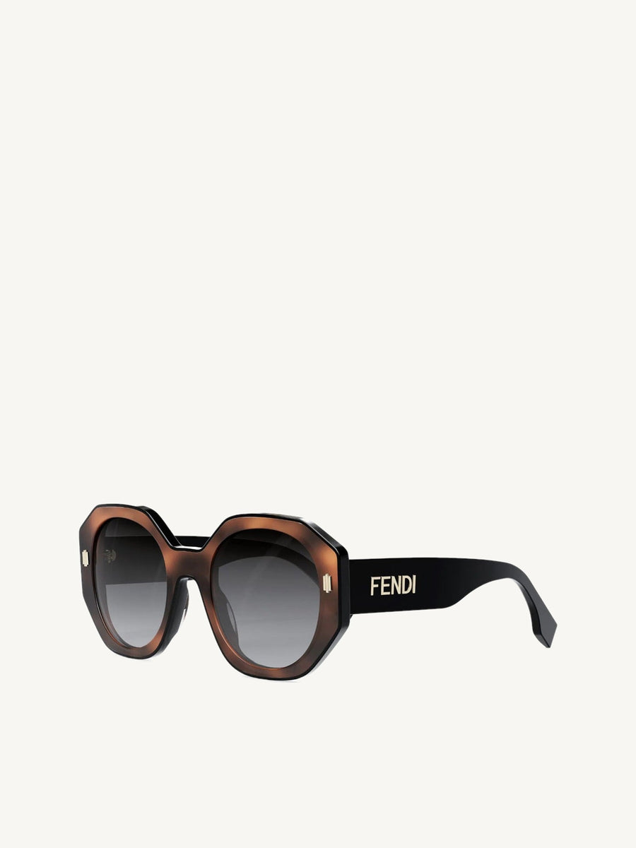 FE40045I Geometric Sunglasses with Gradient Smoke Lens in Blonde Havana