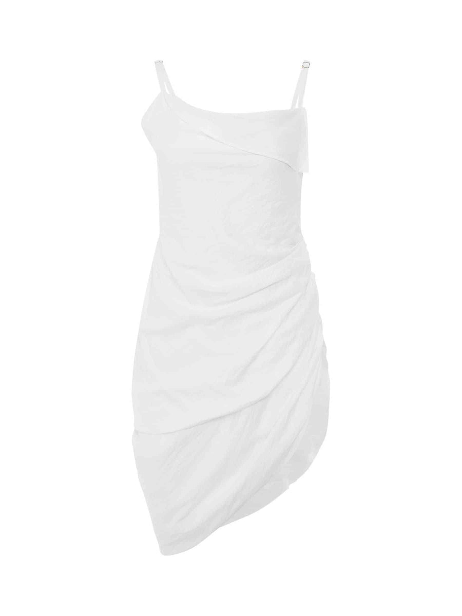 Saudade Asymmetric Draped Mini Dress in White