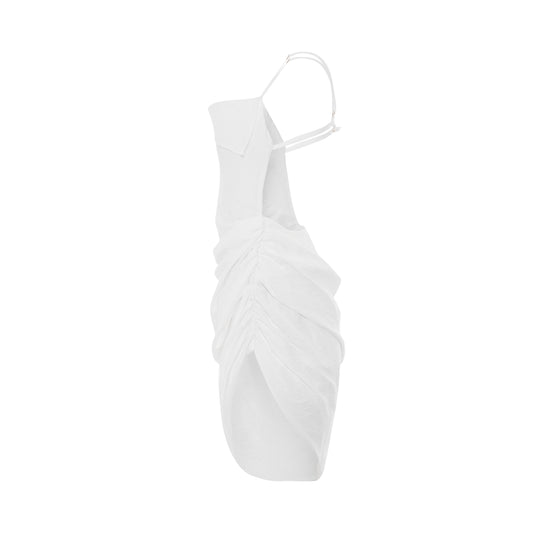 Saudade Asymmetric Draped Mini Dress in White