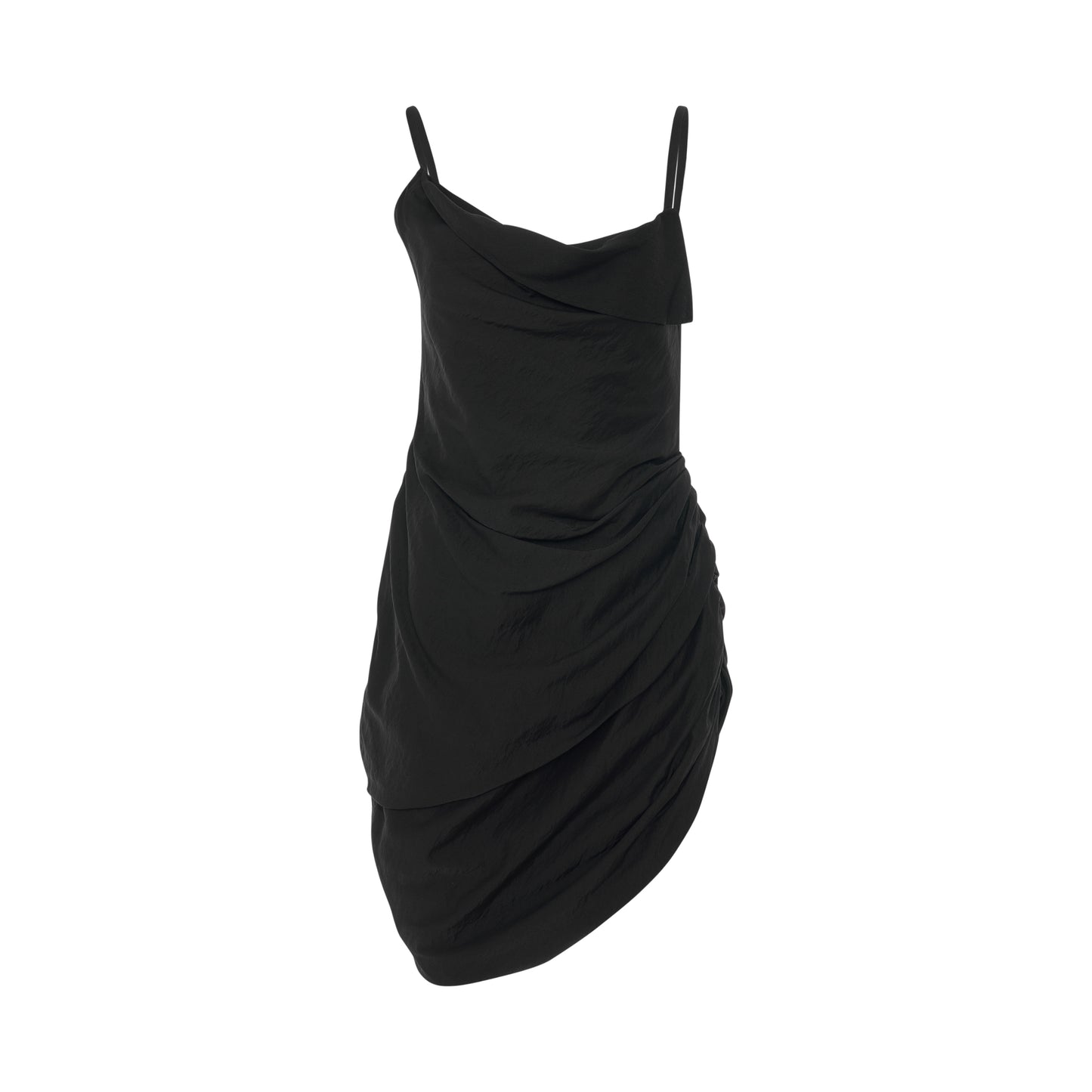 Saudade Asymmetric Draped mini Dress in Black