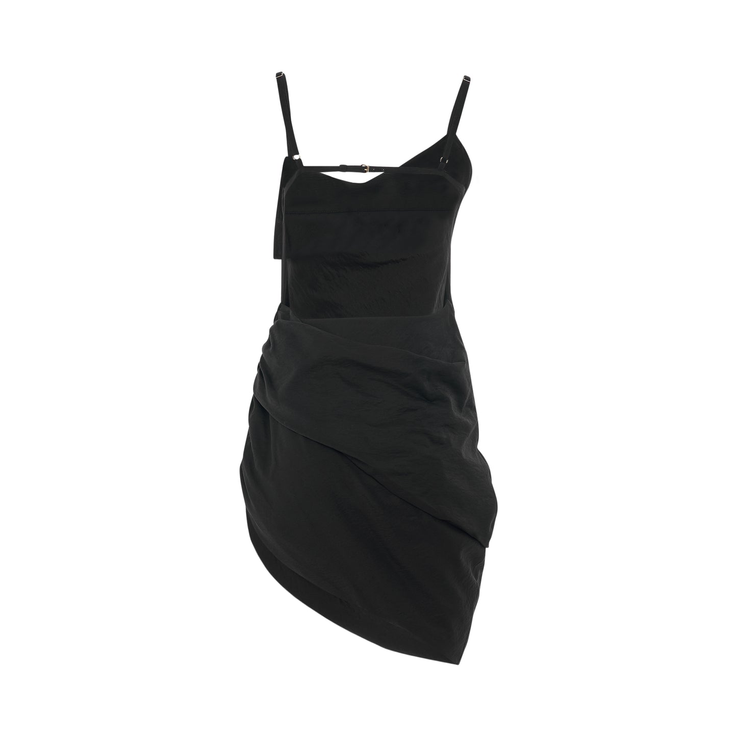 Saudade Asymmetric Draped mini Dress in Black