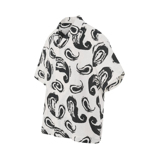 Jean Short Sleeve Shirt in White/Black Paisley