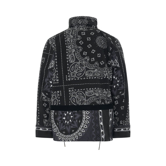 Bandana Print Zip Jacket in Black