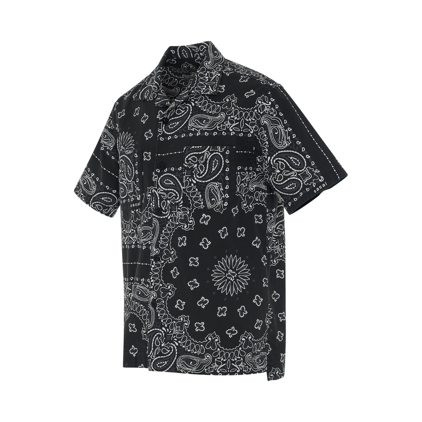 Bandana Print Short Sleeve Shirt in Black