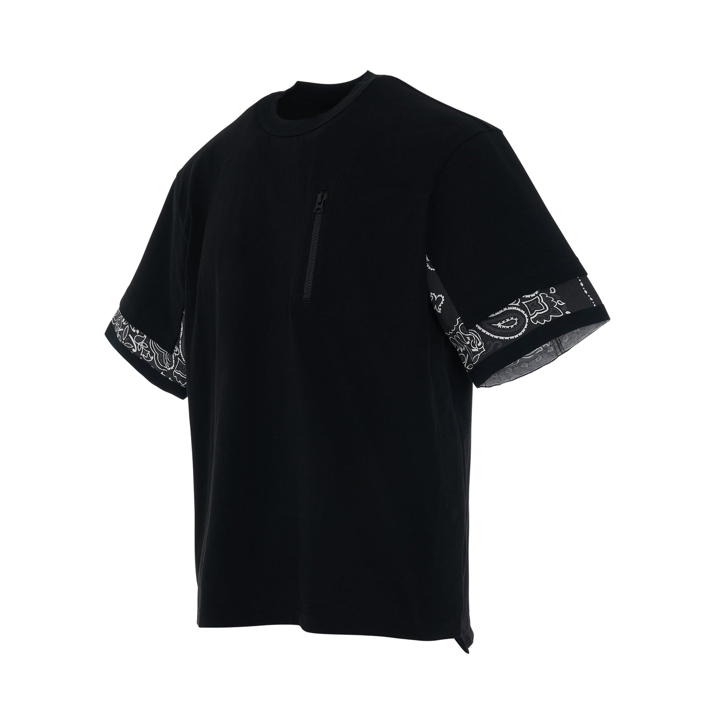 Bandana Print T-Shirt with Pocket in Black