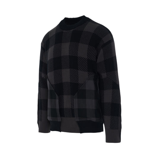 Buffalo Check Knit Pullover in Grey