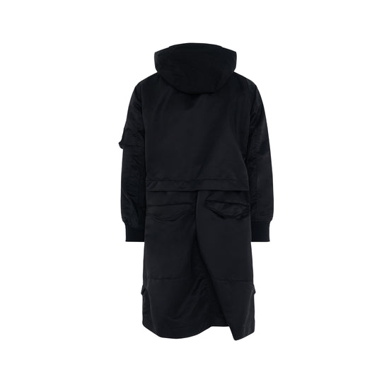 Nylon Twill Mix Coat in Black