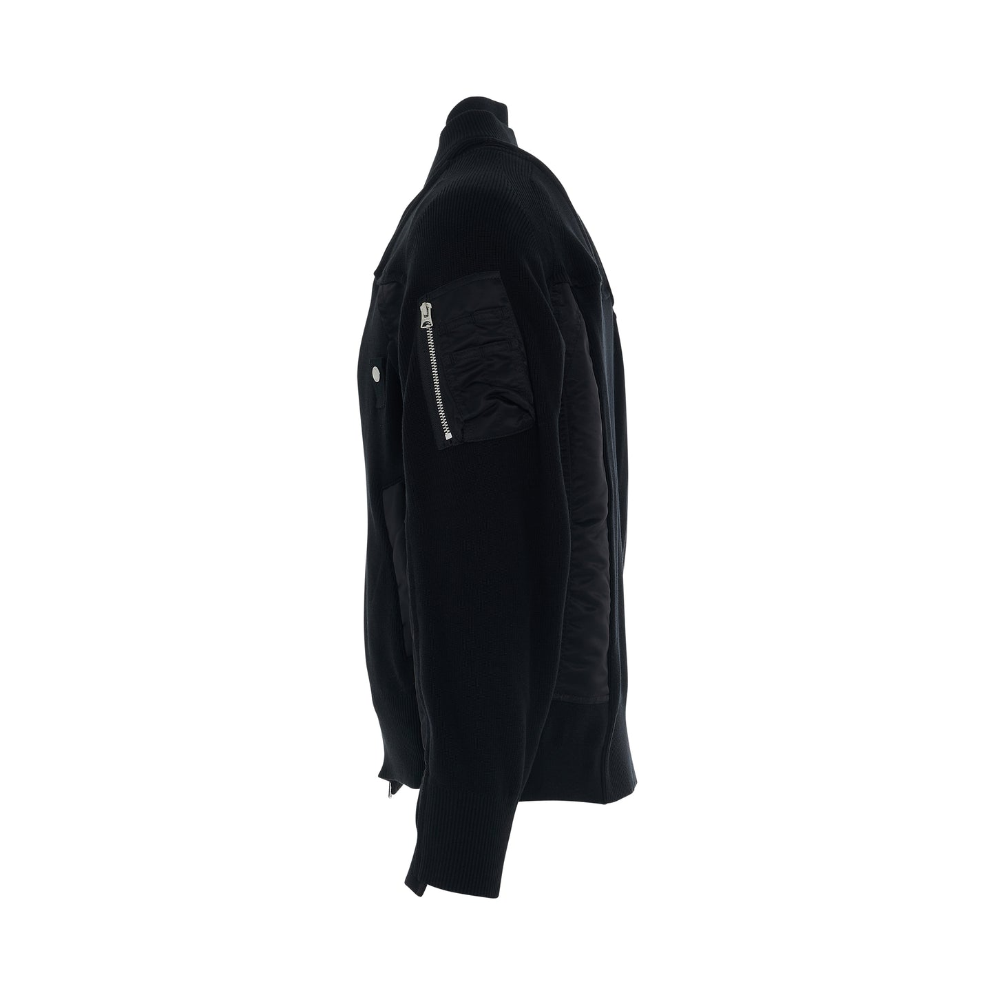 Nylon Twill Mix Knit Classic Jacket in Black