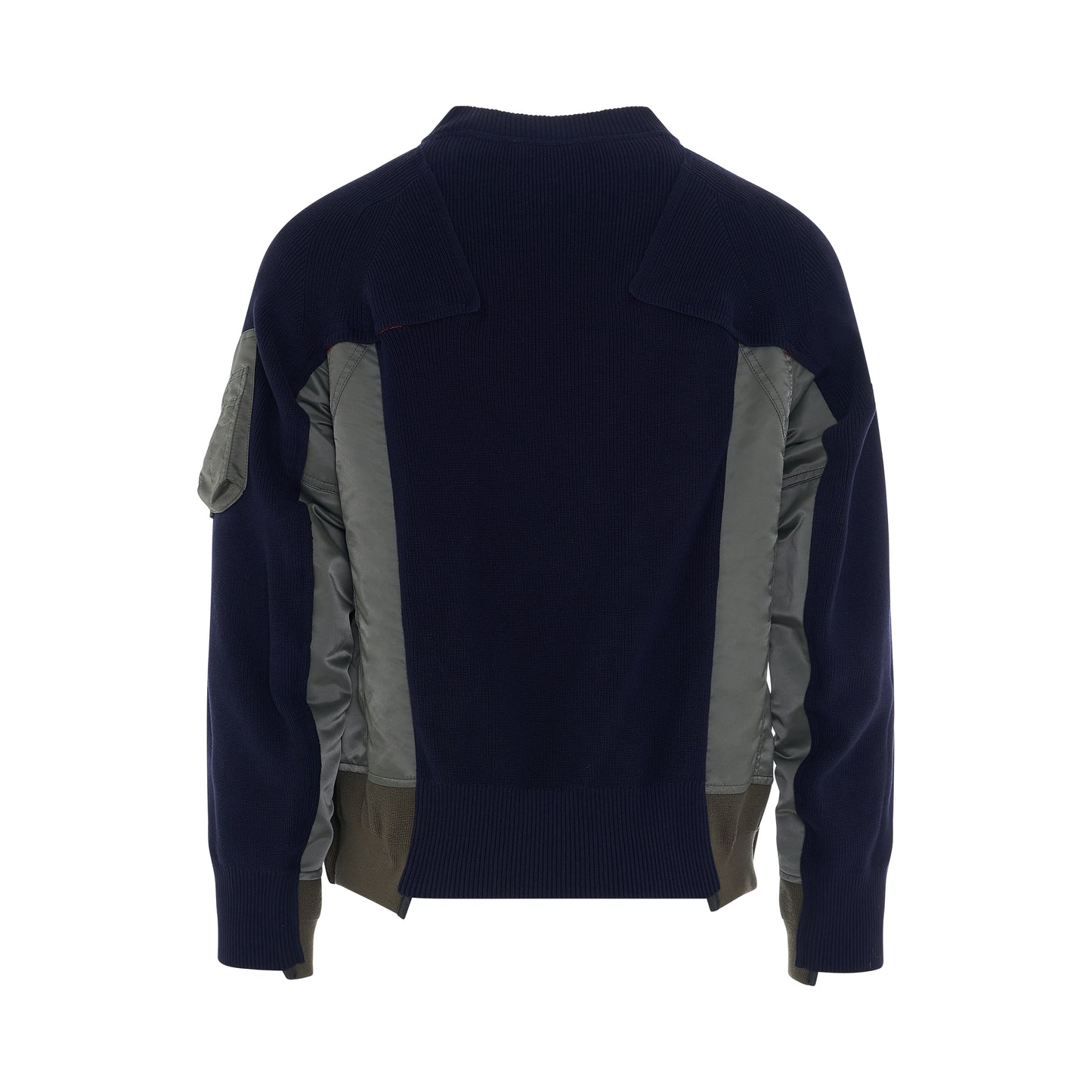 Nylon Twill Mix Classic Knit Pullover in Navy