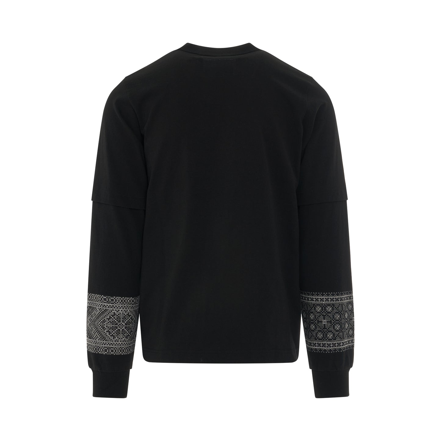 Floral Embroidery Mix Long Sleeve T-Shirt in Black