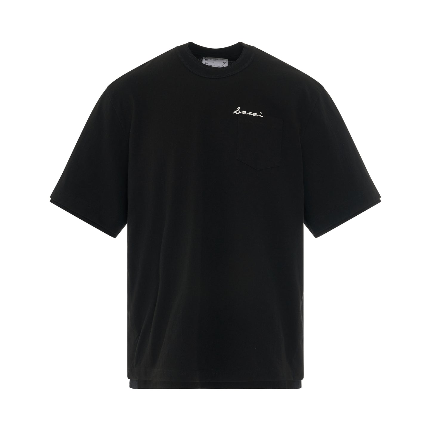 Cotton Twill T-Shirt with Pocket in Black