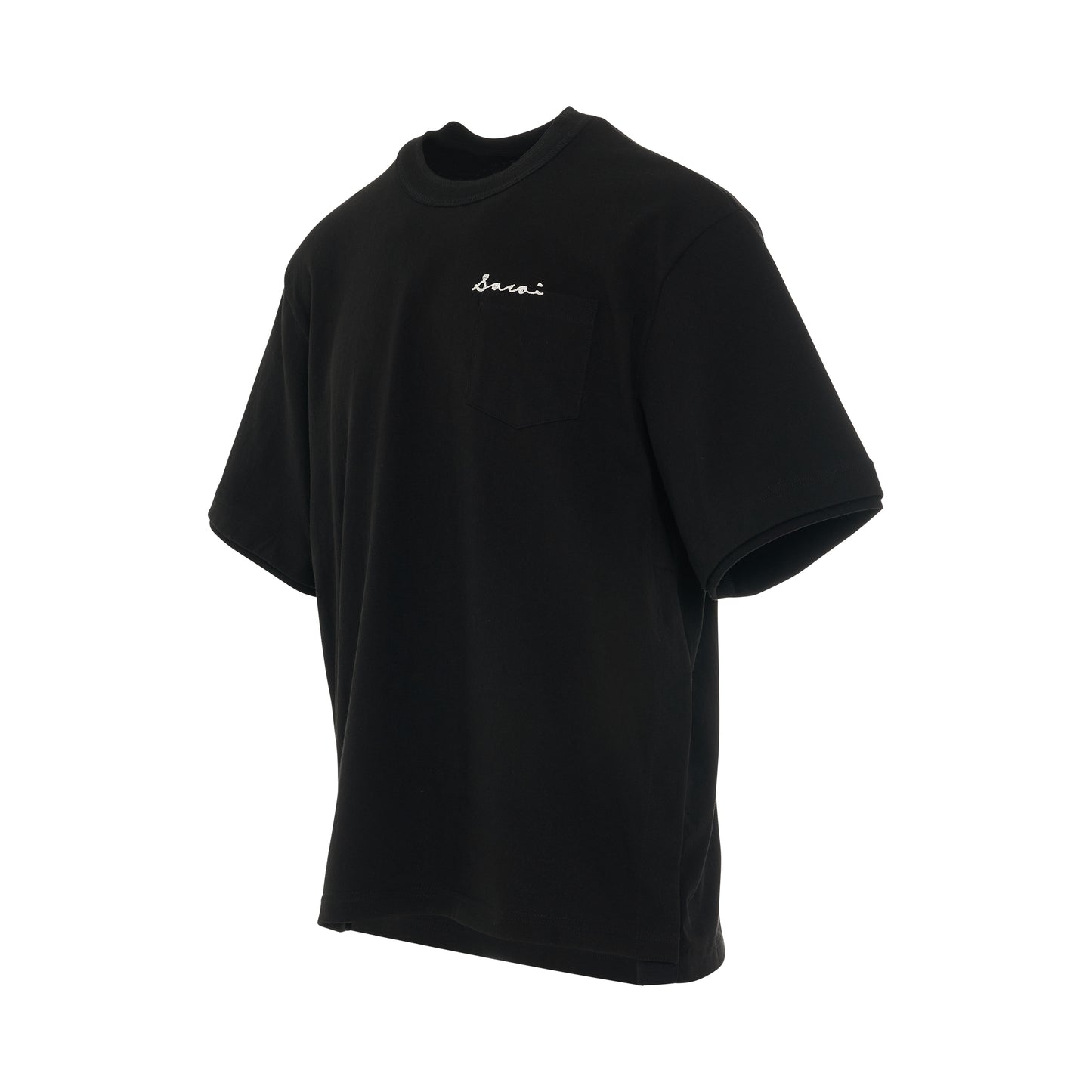 Cotton Twill T-Shirt with Pocket in Black