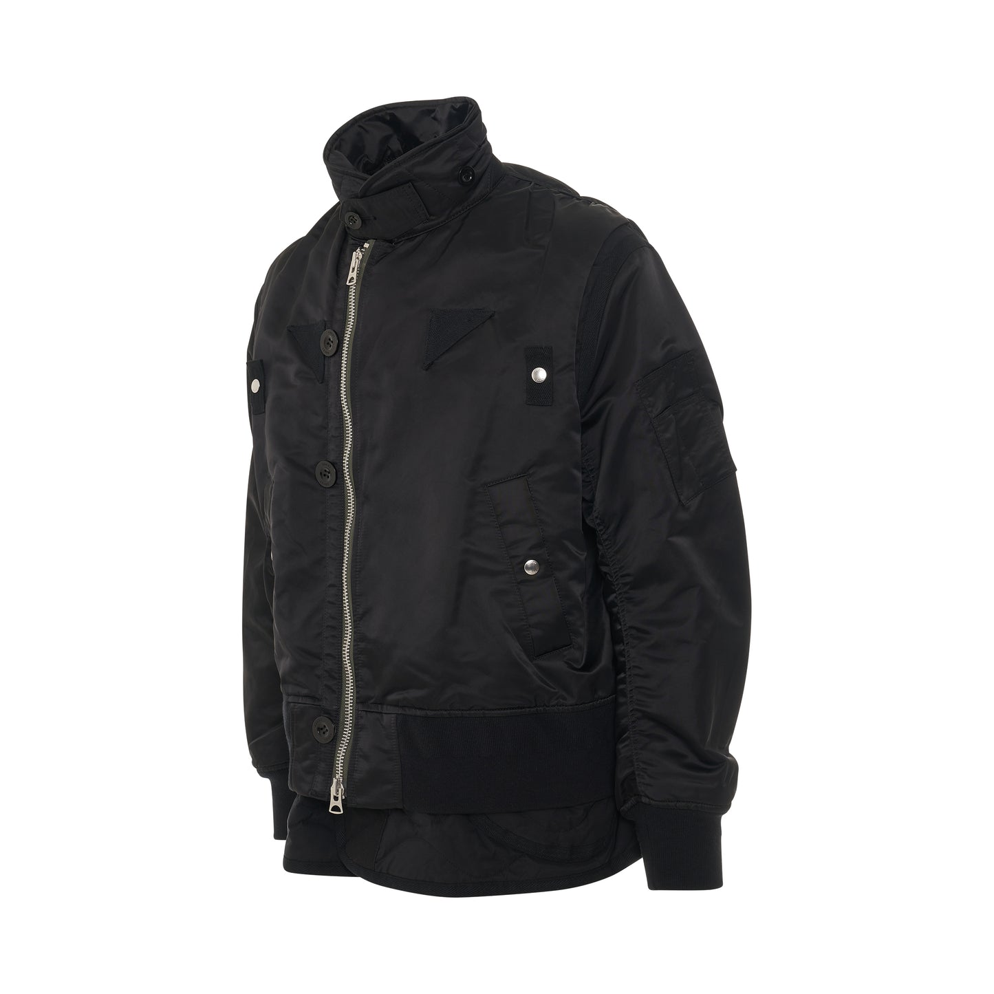 Nylon Twill Mix Panelled Jacket in Black