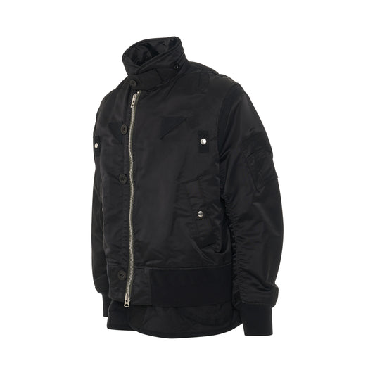 Nylon Twill Mix Panelled Jacket in Black