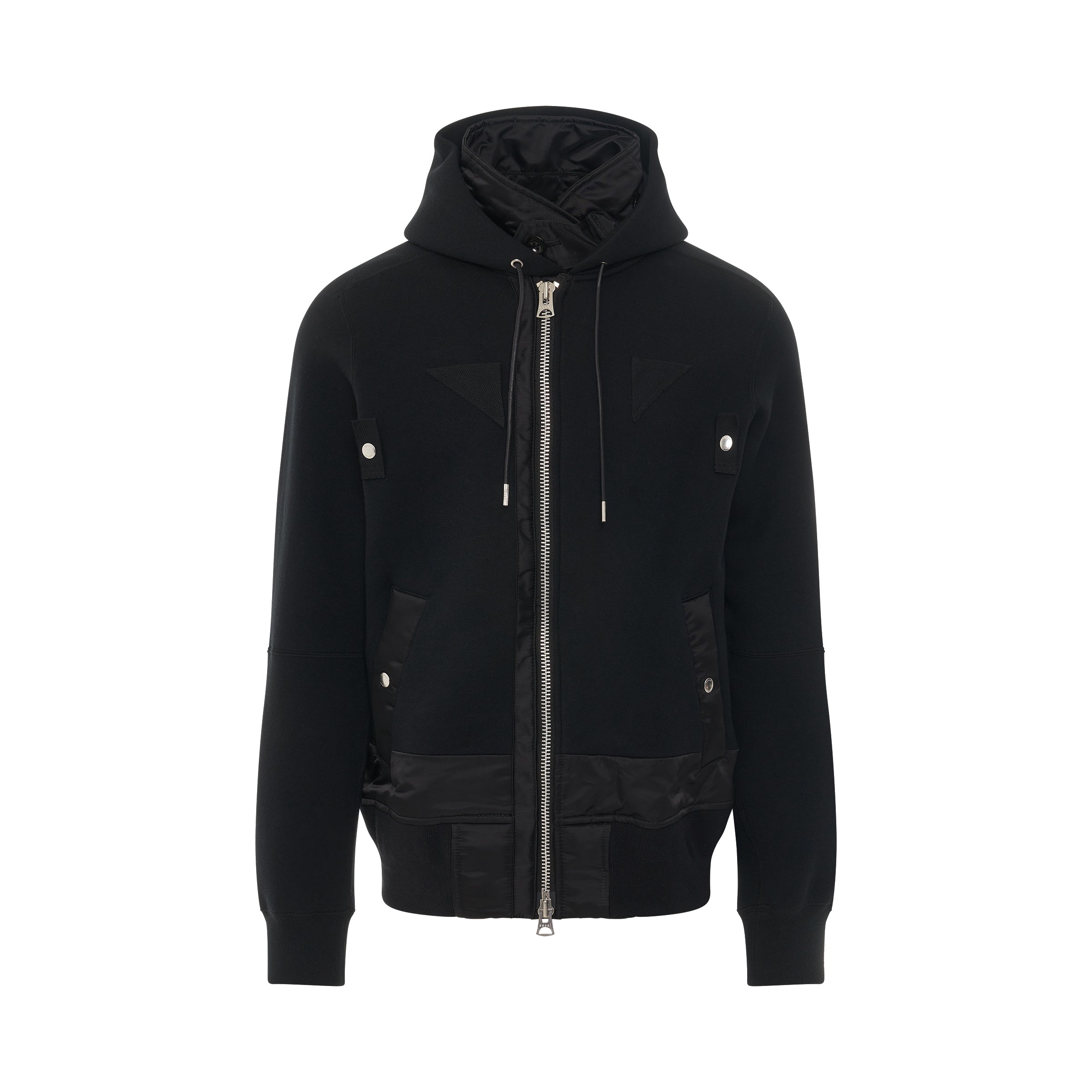 Nylon Twill Sponge Sweat Hooded Jacket in Black