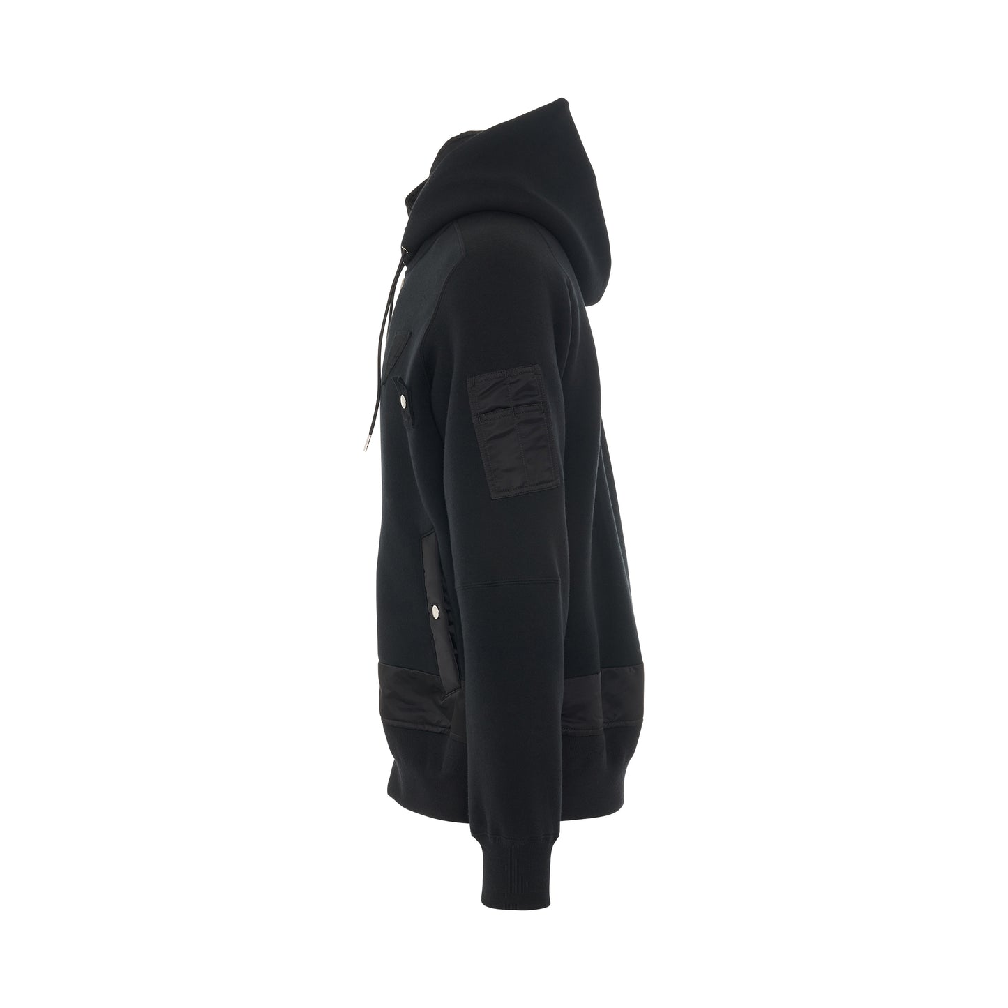 Nylon Twill Sponge Sweat Hooded Jacket in Black