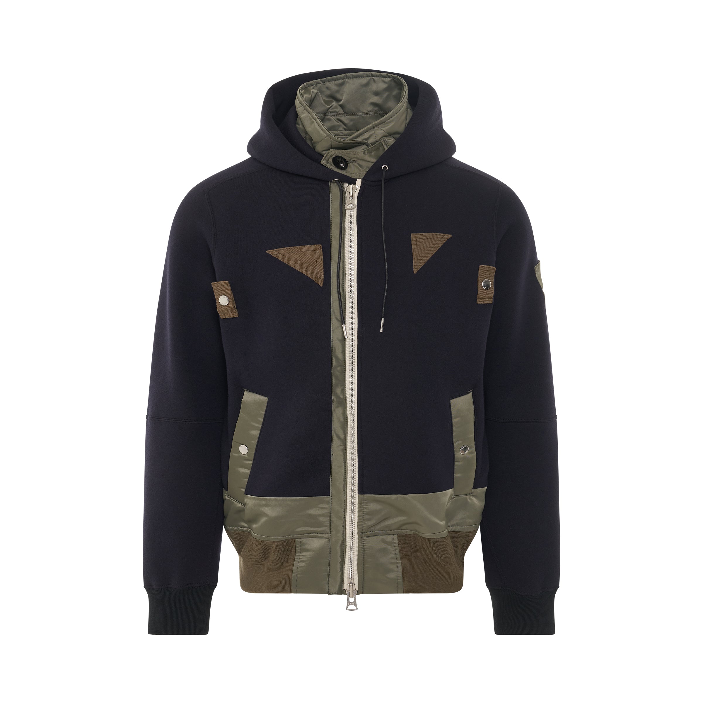 Nylon Twill Sponge Sweat Hooded Jacket in Navy/Khaki