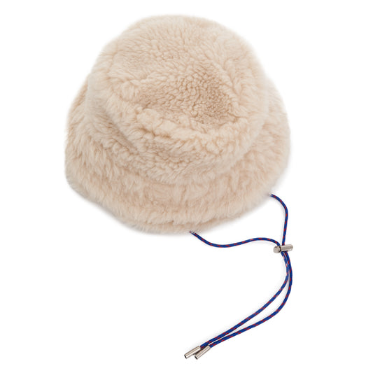 Double Brim Faux Shearling in Off White