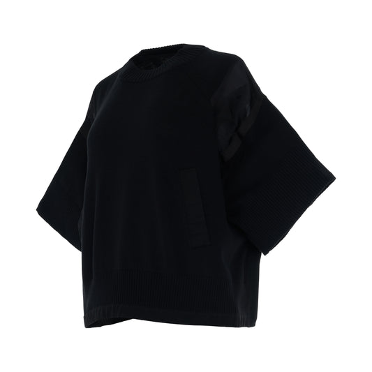 Satin & Knit Pullover in Black